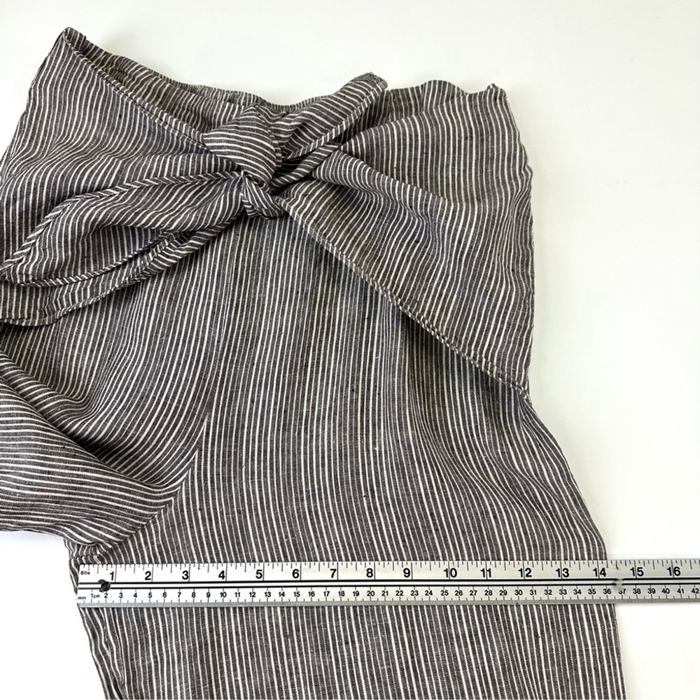 Anthropologie linen wide leg pant Large stripe brown white tie front Lagenlook - Picture 5 of 10